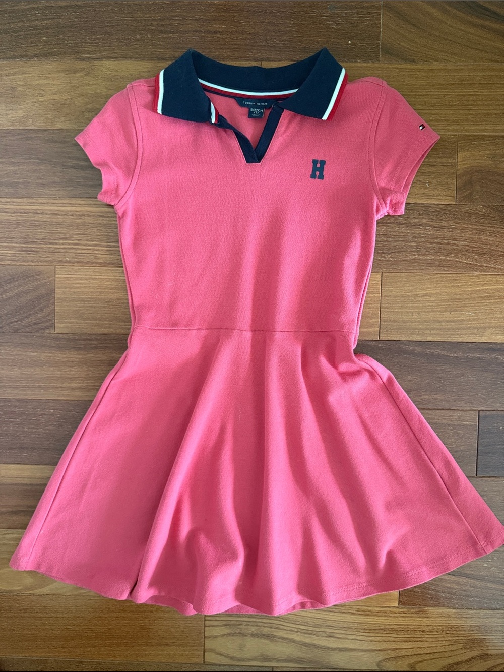 Tommy Hilfiger Coral Pink Polo Skater Dress with Navy Trim